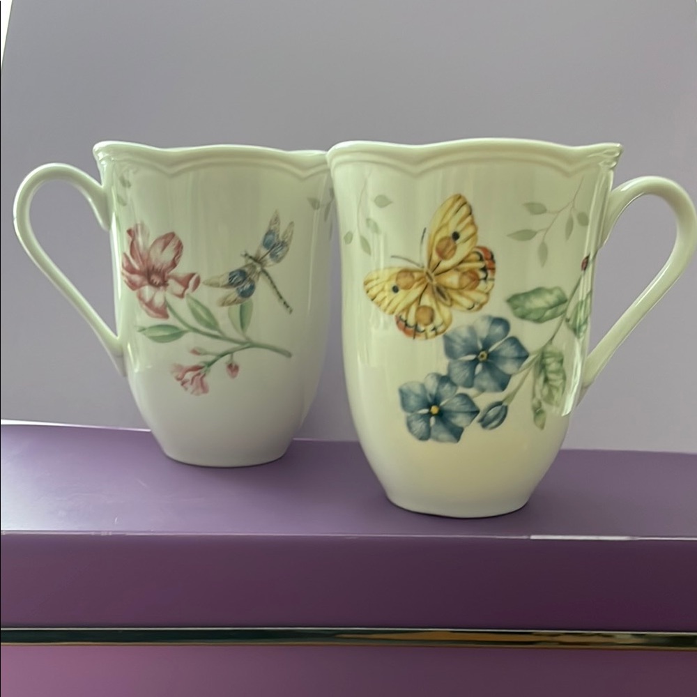 Lenox Butterfly Meadow Orange Sulphur Floral Porcelain Mug  Set - 2 mugs